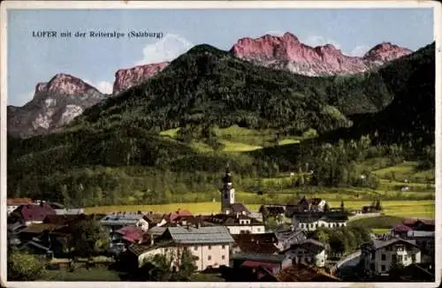 Ak Lofer in Salzburg, Berglandschaft, Reiteralpe, Dorfansicht, Kirche