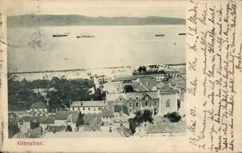Ak Gibraltar, Landschaft von  Schiffe auf dem Wasser, Häuseransicht