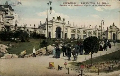 Ak Bruxelles Brüssel, Expo 1910, Gärten von  Eingang zur belgischen Sektion