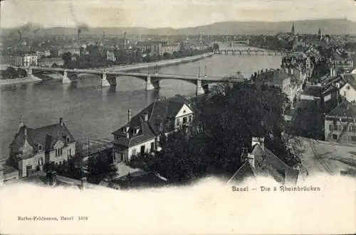 Ak Basel Stadt Schweiz, Panoramablick auf  Rheinbrücken, Stadtansicht