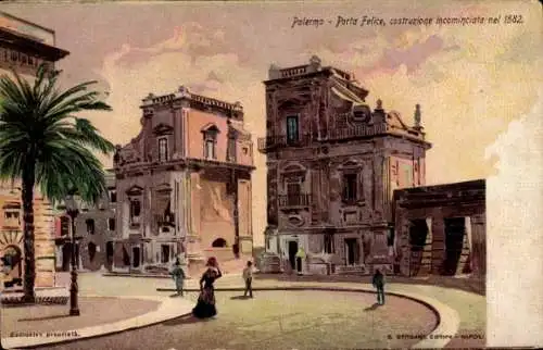 Ak Palermo Sizilien Sicilia Italien, Palermo Porta Felice,  Architektur, farbenfrohe Darstellung