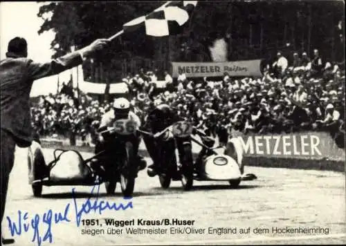 Ak Motorrennsport, Motorradrennfahrer, Wiggerl Kraus/ B. Huser, Autogramm