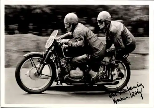 Ak Motorrennsport, Motorradrennfahrer Max Klankermeier, Beifahrer Hermann Wodz, Autogramm