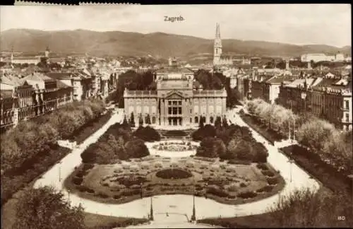 Ak Zagreb Kroatien, Panoramablick auf   Gebäude, Parklandschaft