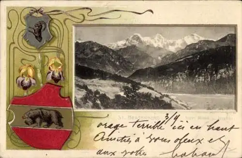 Präge Wappen Ak Beatenberg Kanton Bern, Eiger, Mönch, Jungfrau