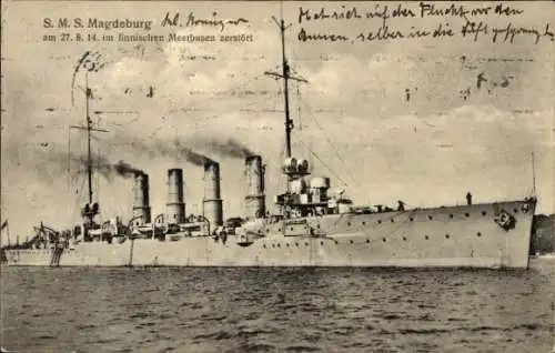 Ak Deutsches Kriegsschiff, SMS Magdeburg, Kleiner Kreuzer, Kaiserliche Marine, GLK