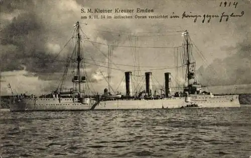 Ak Deutsches Kriegsschiff, SMS Emden, 1914 im indischen Ozean vernichtet, Kaiserliche Marine
