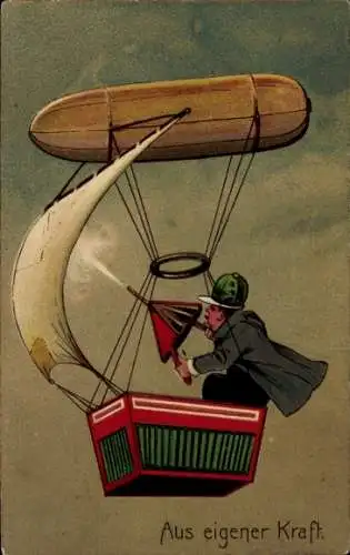 Ak Aus eigener Kraft, Selbst gebasteltes Luftschiff, Zeppelin