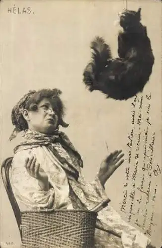 Ak Frau mit Katze, Portrait