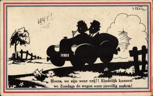 Scherenschnitt Künstler Ak Steen, Paar im Auto