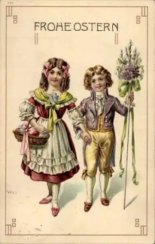 Präge Ak Glückwunsch Ostern, Kinder, Blumen, Ostereier