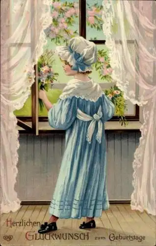 Ak Glückwunsch Geburtstag, Mädchen, Blumen