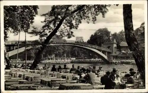 Ak Berlin Treptow, Partie an der Spree, Insel Gaststätte Abtei