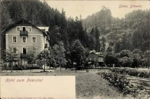 Ak Rosenthal Bielatal Sächsische Schweiz, Hotel zum Polenztal, Gebäude in der Natur, Wald, Fluss