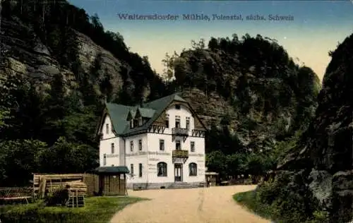 Ak Hohnstein Sächsische Schweiz, Waltersdorfer Mühle, Polenztal, Felsformation