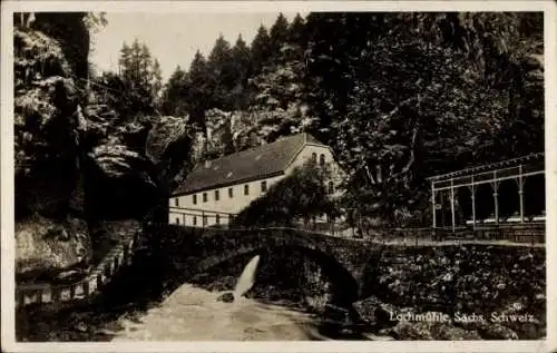 Ak Lohmen Sächsische Schweiz, Lochmühle, Brücke