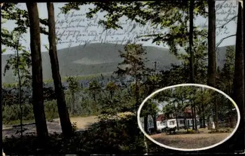 Ak Neustadt in Sachsen, Landschaft mit Bäumen, Hügel im Hintergrund, historisches Gebäude