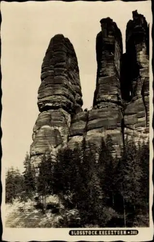 Ak Bad Schandau Sächsische Schweiz, BLOSSTOCK, KREUZTURM, Felsformation, Schrammsteinbaude, Sä...