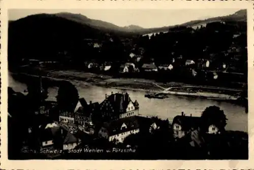 Ak Stadt Wehlen an der Elbe Sächsische Schweiz, Schweiz, Stadt Wehlen u. Pötzscha, Flusslandsc...