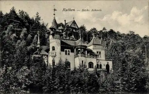 Ak Rathen an der Elbe Sächsische Schweiz, Schlossähnliches Gebäude, Waldumgebung, historische ...