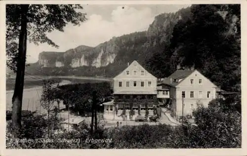 Ak Rathen Sächs. Schweiz, Blick zum Erbgericht, Felsen