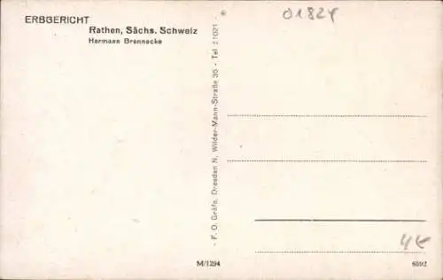 Ak Rathen Sächs. Schweiz, Blick zum Erbgericht, Felsen