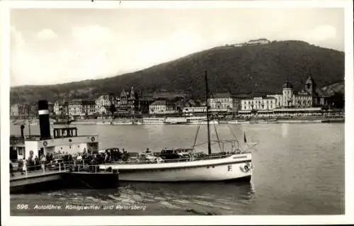 Ak Königswinter am Rhein, Petersberg, Autofähre, Rheinlandschaft, Königswinter, Petersberg, hi...
