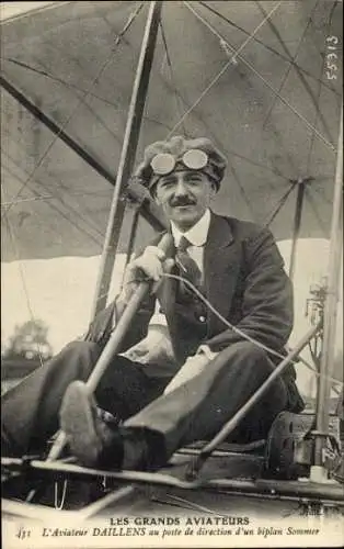 CPA Les Grands Aviateurs, Aviateur Daillens, biplan Sommer