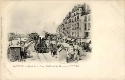 Ak Nantes Loire Atlantique, Quai de la Fosse, Station de la Bourse, s Stadtbild, Eisenbahn