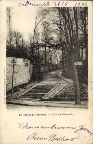 Ak Villemomble Le Raincy Seine Saint Denis, Geplätteter Weg, Laterne, Bäume,  von 1903, Le Rainey