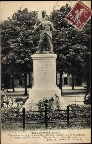 Ak Villemomble Seine Saint Denis, Monument, 380 Kinder, Commune, Frankreich, G. Chauvel, A. Ricor