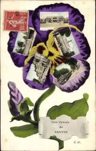 Ak Pantin Seine Saint Denis,  mit Pflanzenmotiv, Fotos von  violette Blüte, elegante Schrift
