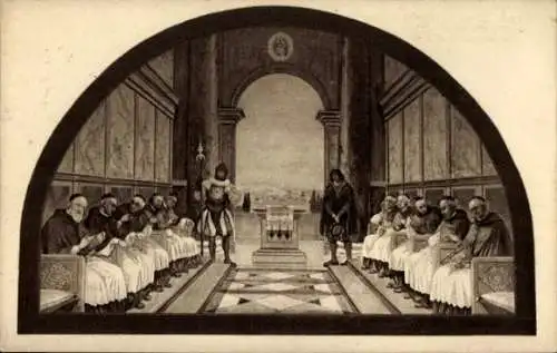 Ak Bohosudov Mariaschein Region Aussig, Darstellung im Raum, Personen in religiöser Kleidung, Sta