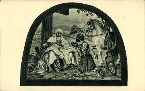 Ak Bohosudov Mariaschein Region Aussig, Pieta, Betender Mann, Jesus nach der Kreuzigung