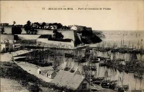 CPA Belle île dans la mer du Morbihan, Port et Citadelle de Palais