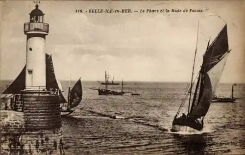 CPA Belle île dans la mer du Morbihan, Le Phare et la Rade de Palais