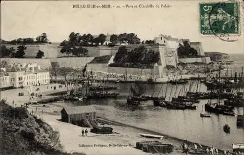 CPA Belle île dans la mer du Morbihan, Port et Citadelle de Palais