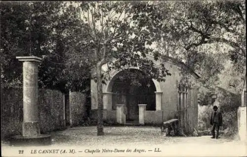 Ak Le Cannet Alpes Maritimes, Chapelle Notre-Dame des Anges, Bäume, Mann, Steine