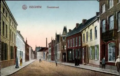 Ak Izegem Iseghem Westflandern, Gentstraat, Straßenansicht,  Architektur, Menschen, Häuser