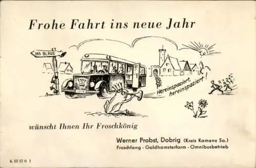 Ak Glückwunsch Neujahr, Werbung, Werner Probst, Froschfang, Goldhamnsterfarm