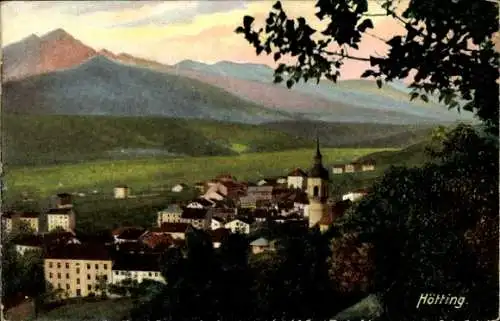 Ak Hötting Innsbruck in Tirol, Berglandschaft, Ort mit Kirche, Häuser, ruhige Stimmung