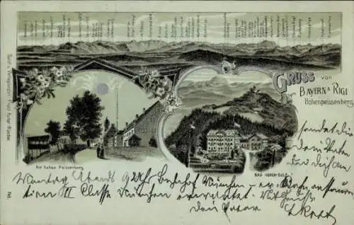 Mondschein Litho Hohenpeißenberg Peißenberg Oberbayern, Panorama, Bad Hohen Sulz
