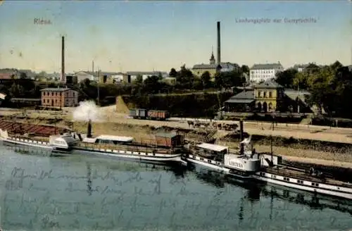 Ak Riesa an der Elbe Sachsen,  von  Landungsplatz der Dampfschiffe, Dampfschiffe an Landungsplatz