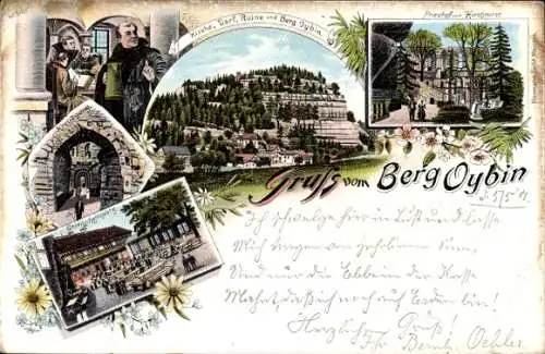 Ak Oybin in der Oberlausitz, Berg Oybin, Kirche, Dorf, Ruine,  Friedhof, alte Ansichten,  Darstel