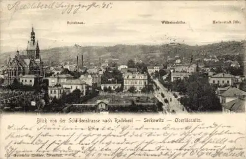 Ak Radebeul, Schildenstraße, Serkowitz, Oberlössnitz, Spitzhaus, Wilhelmshöhe, Heilanstalt