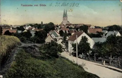 Ak Göda in der Oberlausitz, Panorama von  Kirche, Häuser, Landschaft