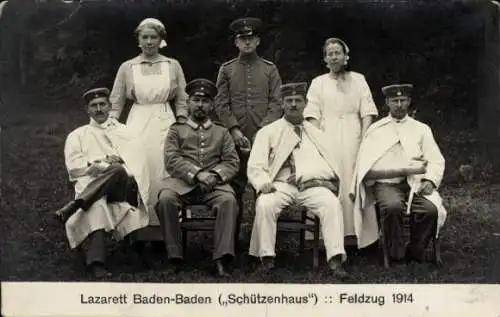 Ak Baden Baden am Schwarzwald, Lazarett im Schützenhaus, Verwundete, Krankenschwestern, 1914