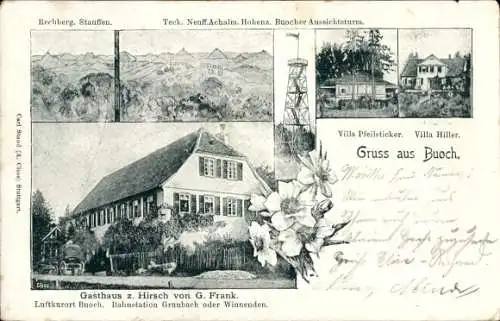 Ak Buoch Remshalden in Baden Württemberg, Villa Pfeilsticker, Gasthaus zum Hirsch, G. Frank
