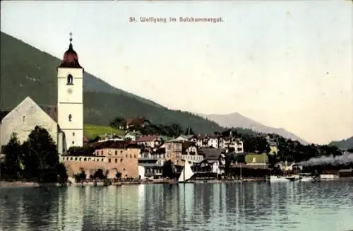 Ak St. Wolfgang im Salzkammergut Oberösterreich, Seenlandschaft, Kirche, Berge, Stadtansicht, 