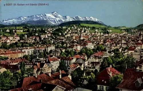 Ak St Gallen Stadt Schweiz, Panorama mit Säntis